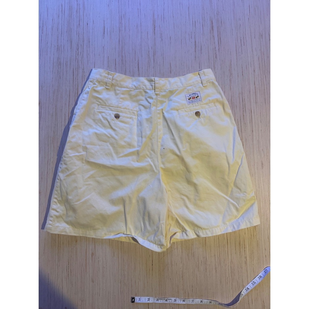 Lauren Ralph Lauren Yellow Pleated High Waisted Cotton Shorts 12 26 - Picture 2 of 7